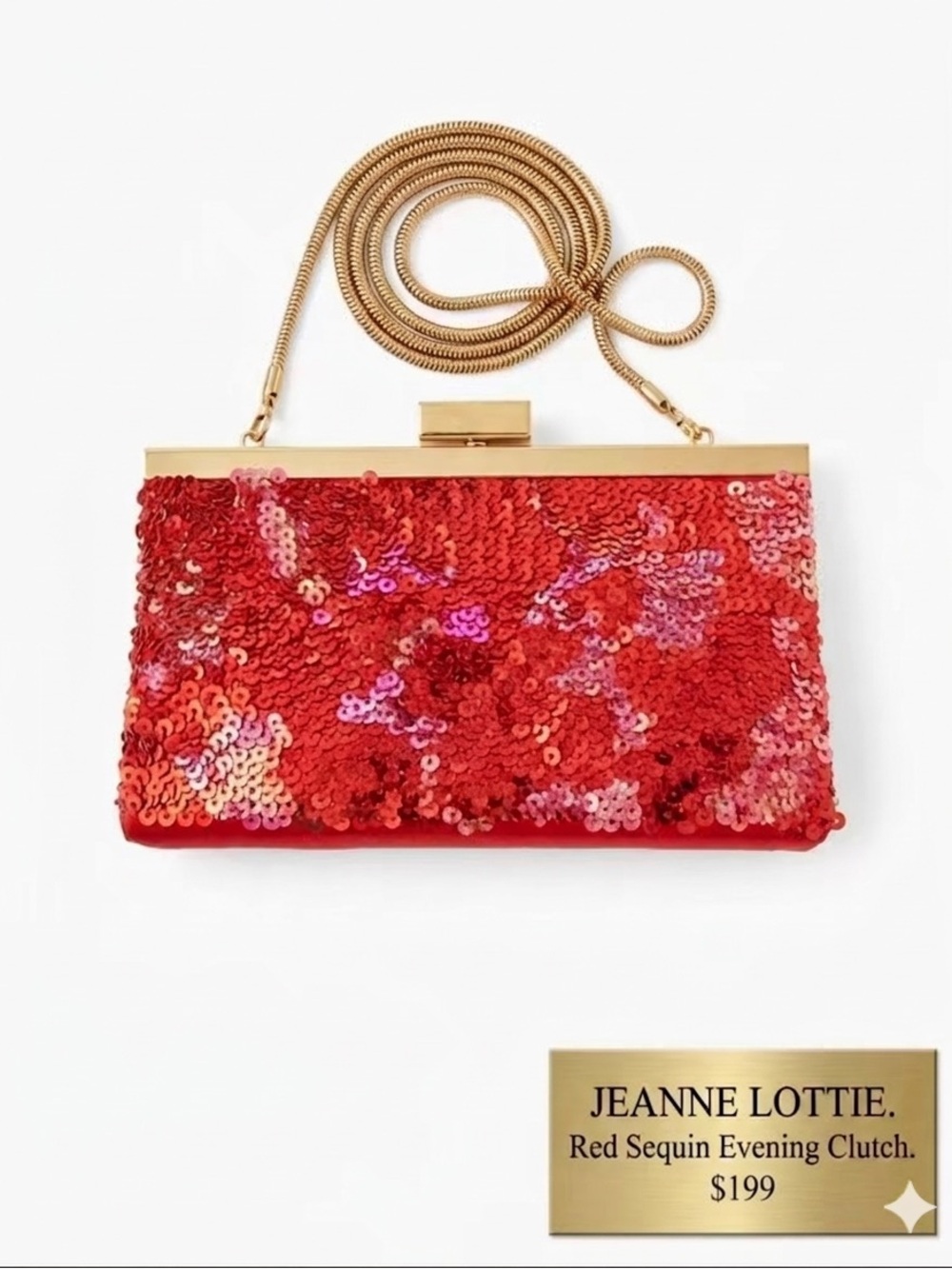 Jeanne Lottie Red Sequin Evening Clutch - Satin Back Authentic